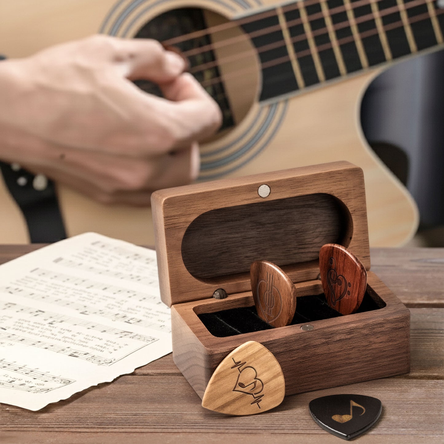 I Can't Pick A Better Daughter, Son - Personalized Wooden Guitar Pick Box