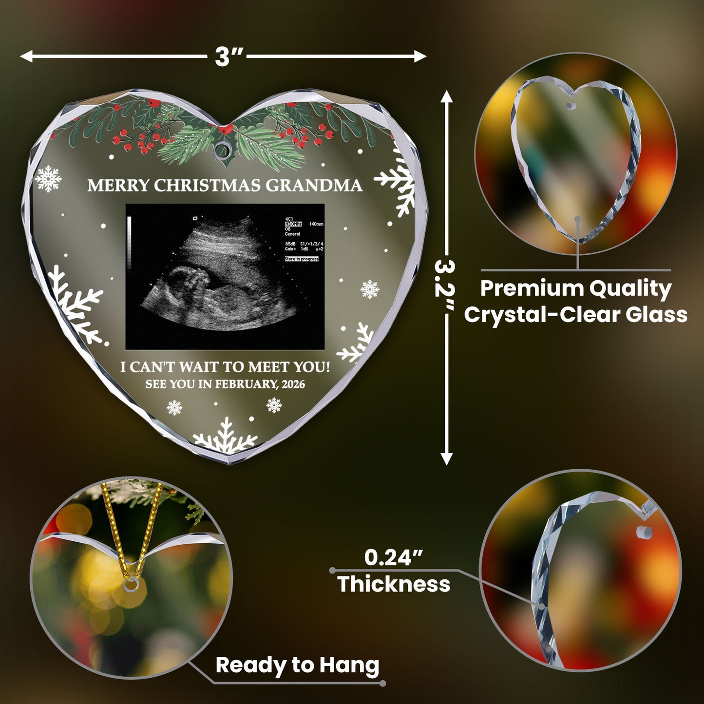 I Can't Wait To Meet You! - Personalized Heart Glass Photo Ornament