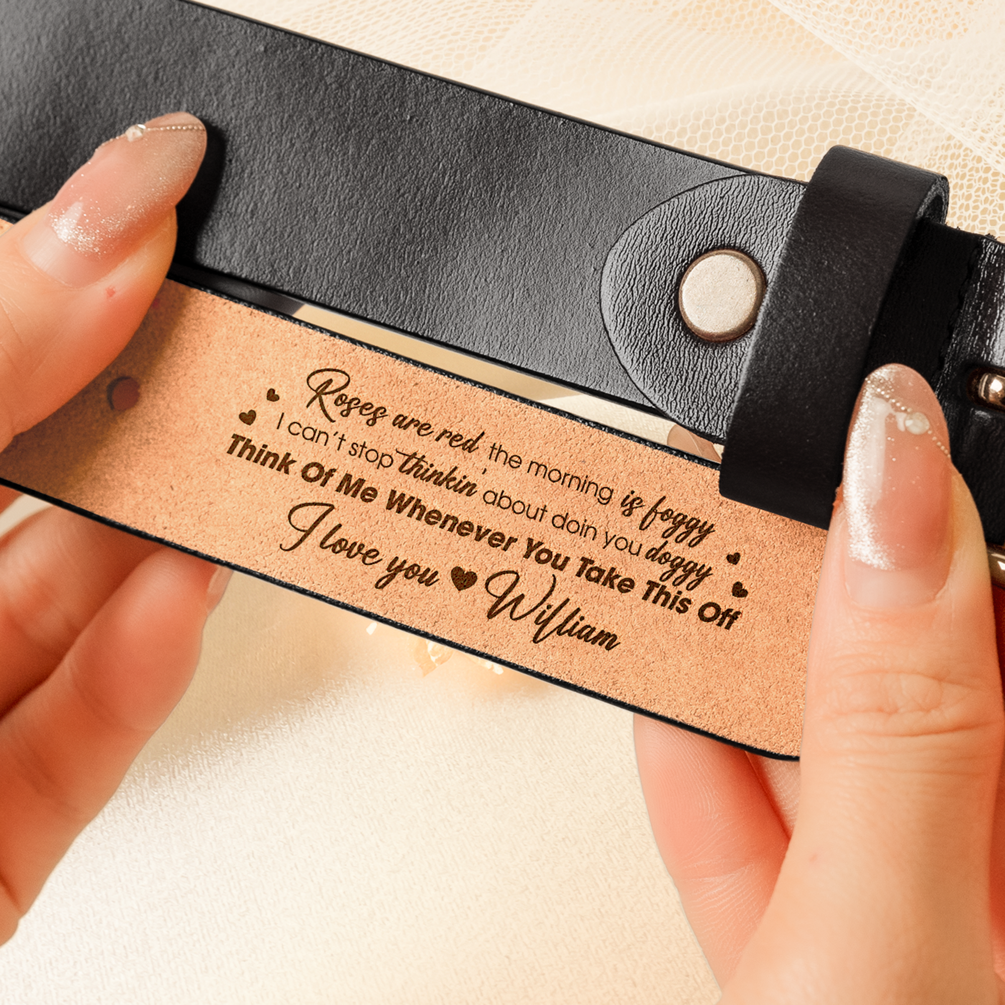 I Can't Stop Thinkin' About Doin You Doggy - Personalized Women Leather Belt