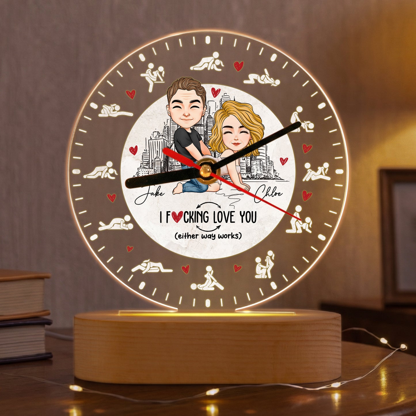 I F Love You Either Way Works - Spicy Couple Gifts For Date Night - Personalized Acrylic Desk Clock Light