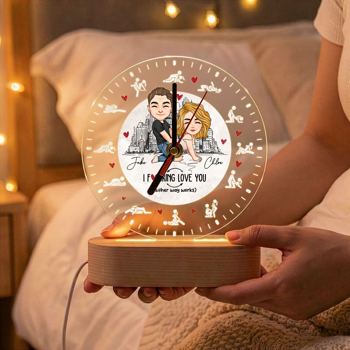 I F Love You Either Way Works - Spicy Couple Gifts For Date Night - Personalized Acrylic Desk Clock Light