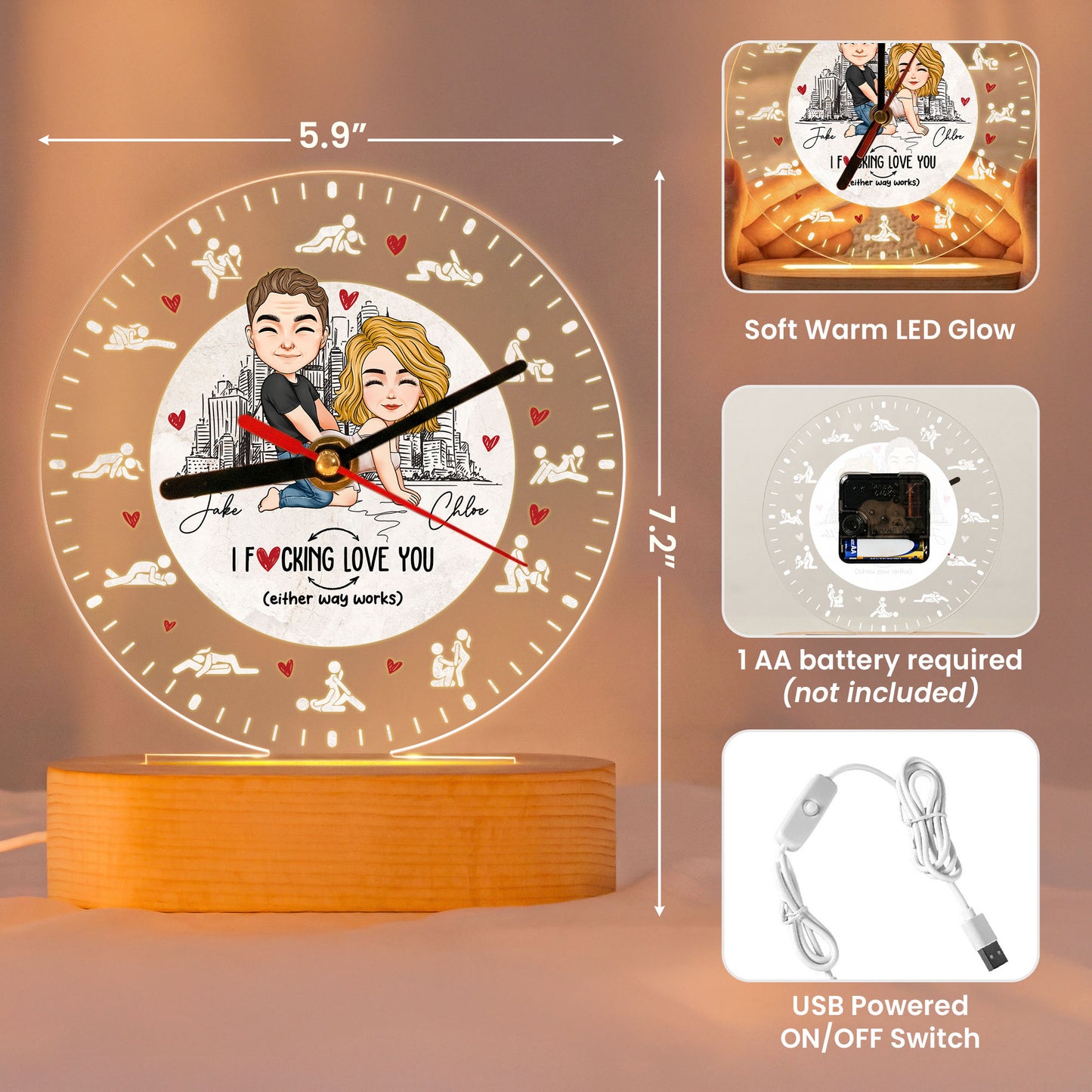 I F Love You Either Way Works - Spicy Couple Gifts For Date Night - Personalized Acrylic Desk Clock Light