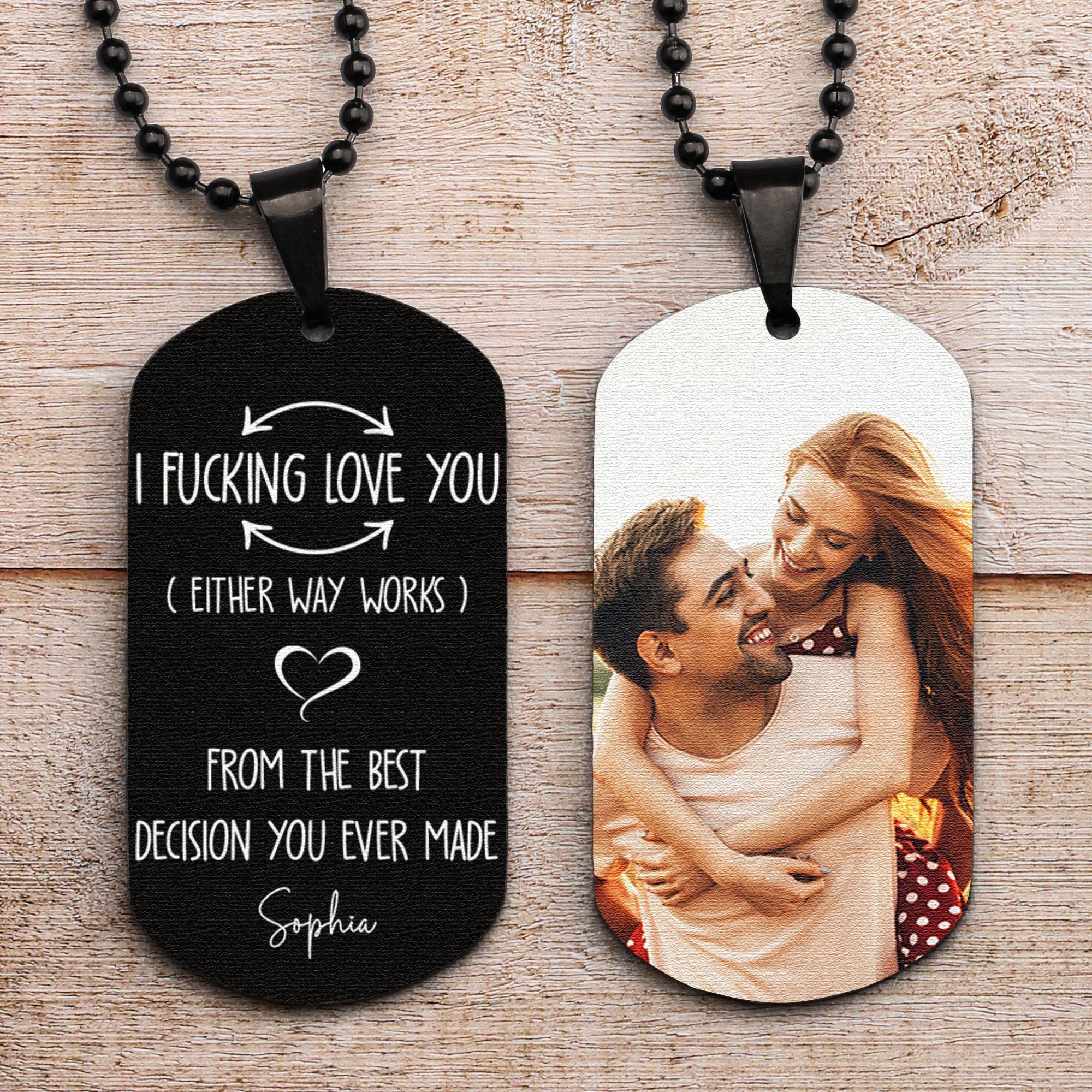I F-king Love You Anniversary Gifts For Men - Personalized Photo Dog Tag Necklace