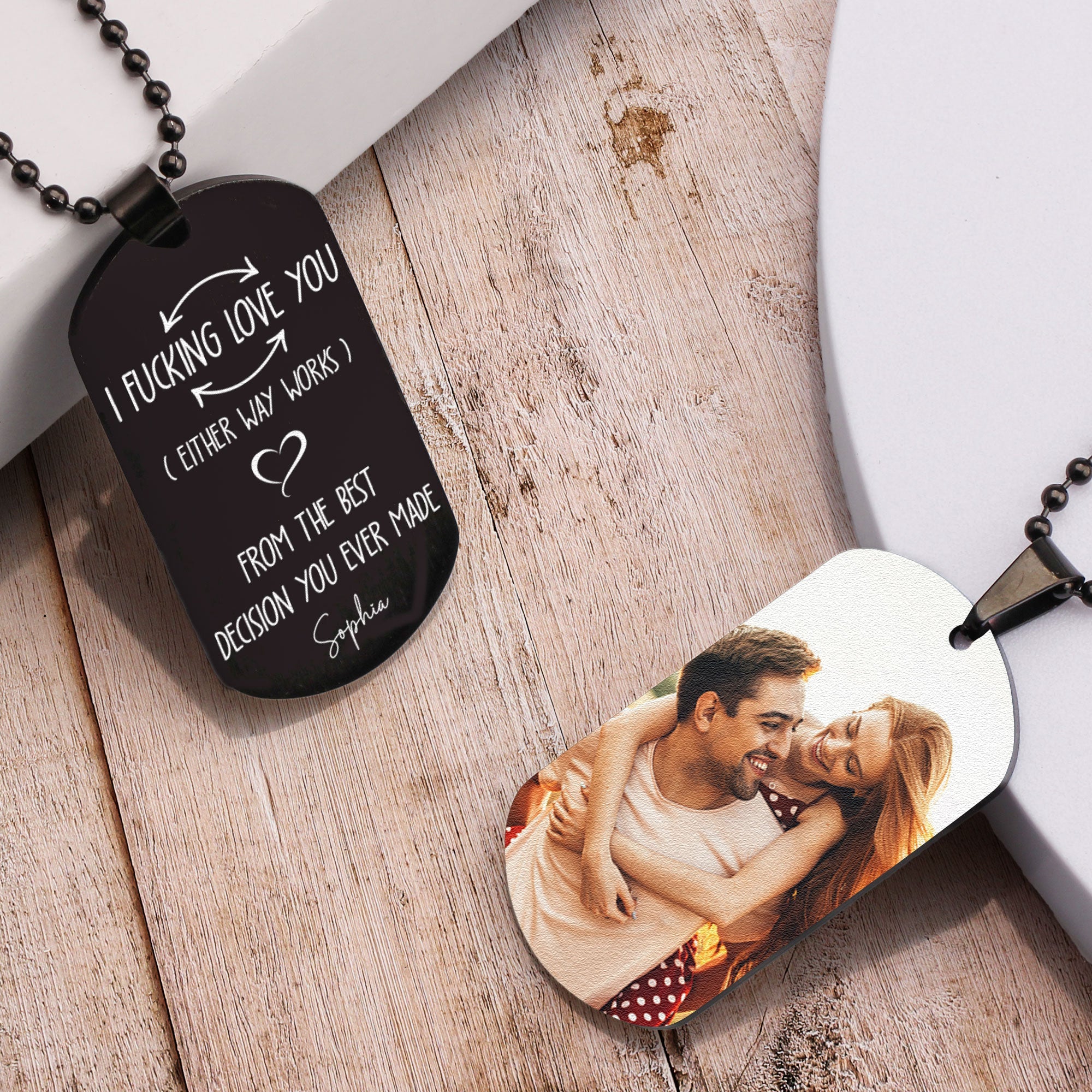 I F-king Love You Anniversary Gifts For Men - Personalized Photo Dog Tag Necklace