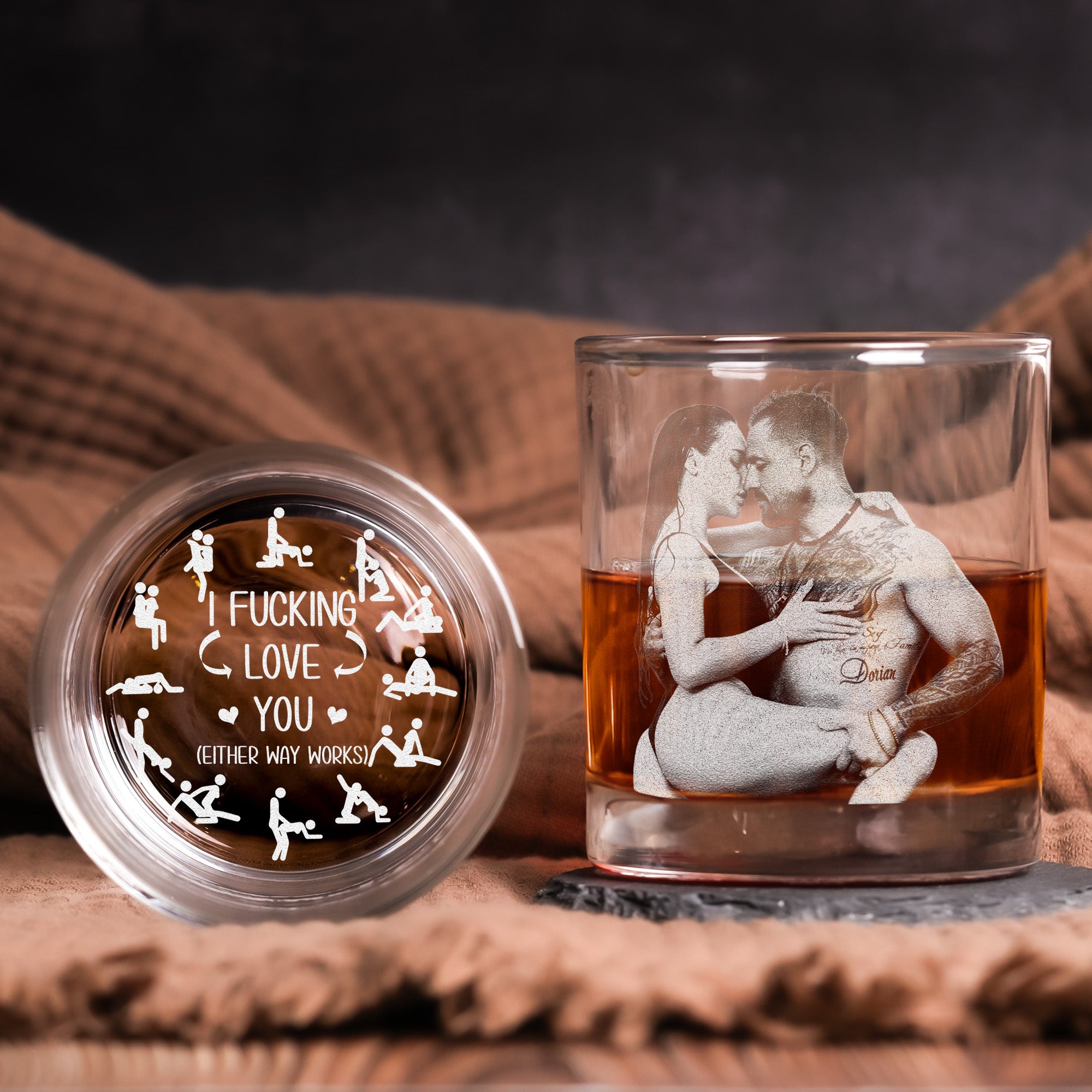 I F*Cking Love You Either Way Works - Personalized Whiskey Glass With Photo