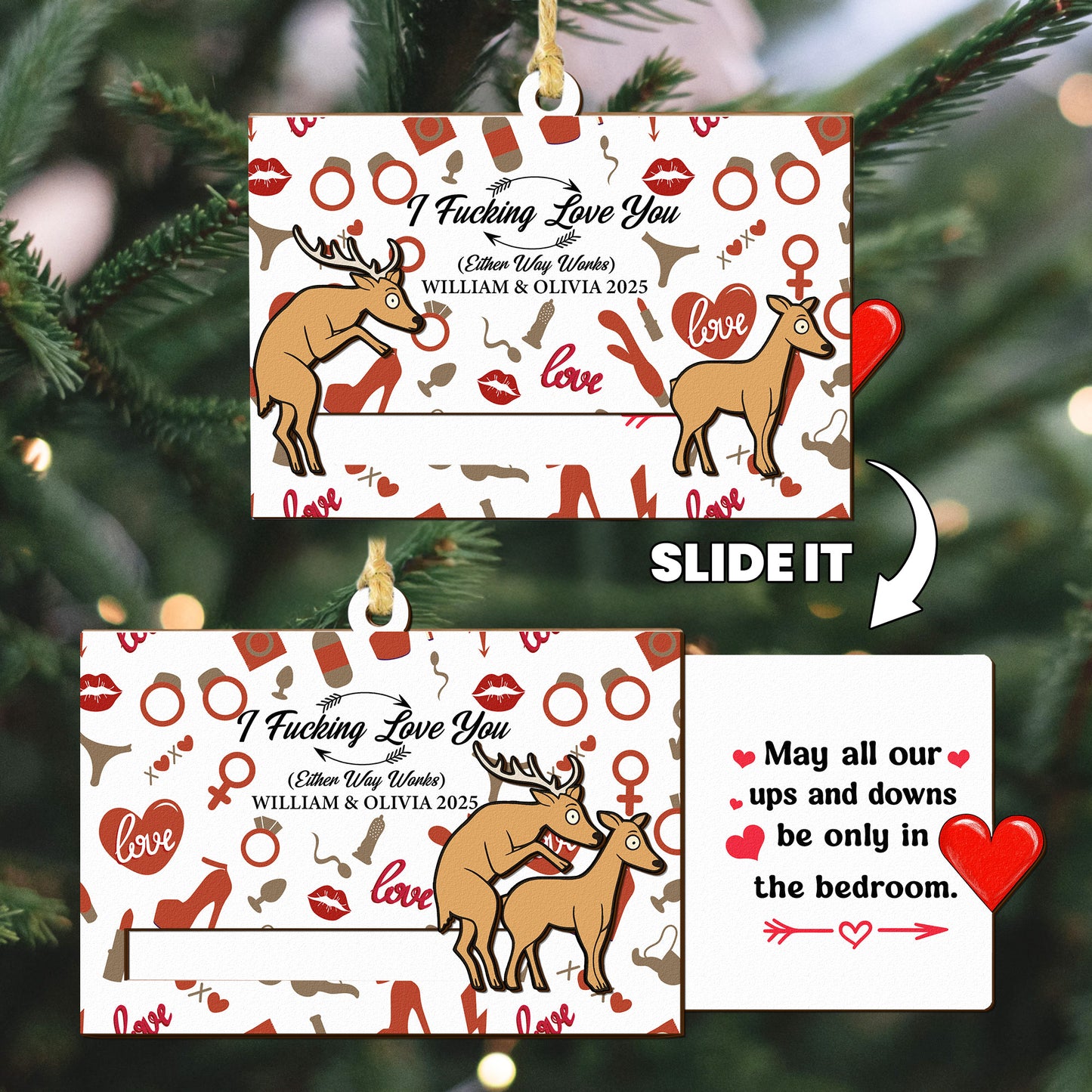 I F*cking Love You - Personalized Wooden Slider Ornament