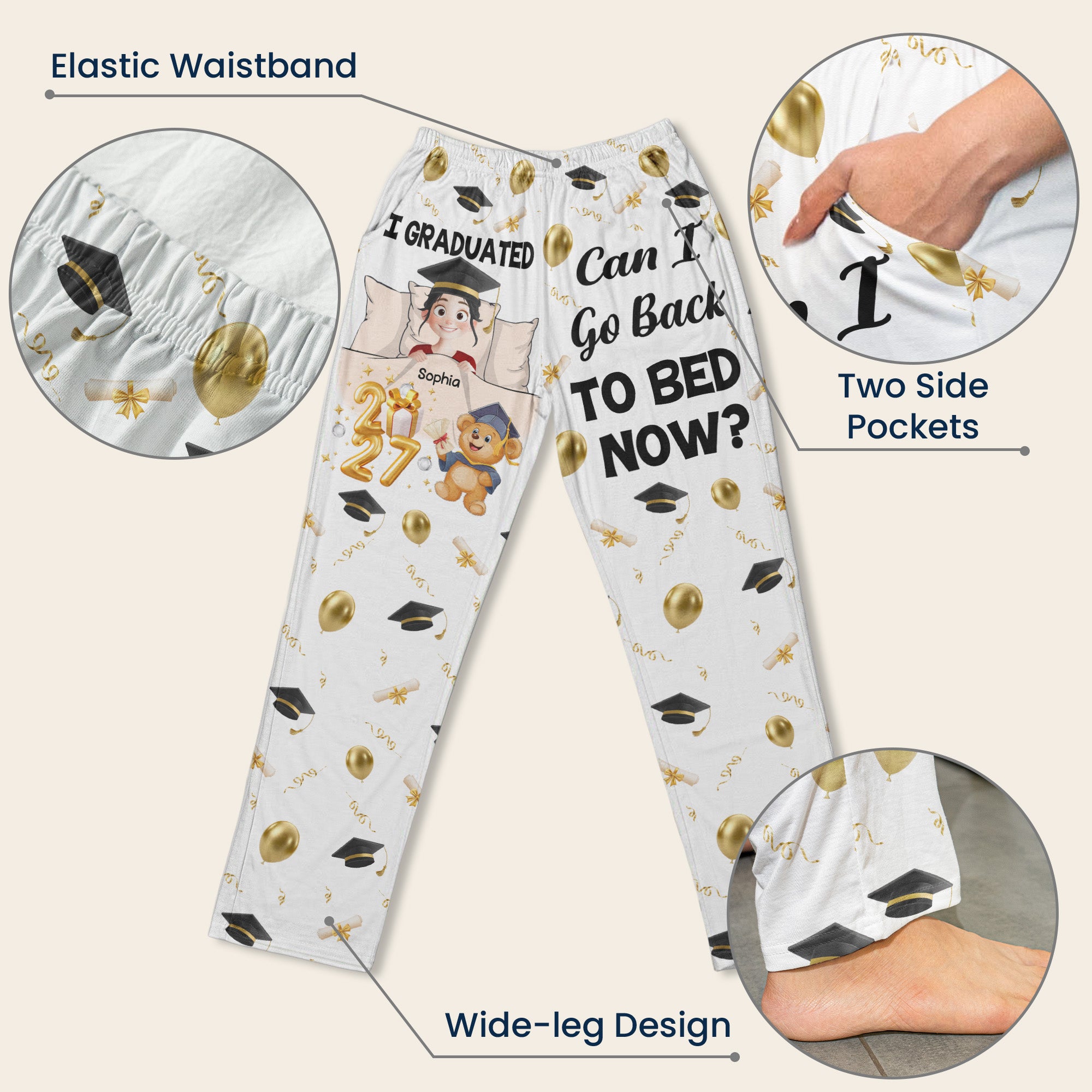 I Graduated Can I Go Back To Bed Now - Personalized Lounge Pants