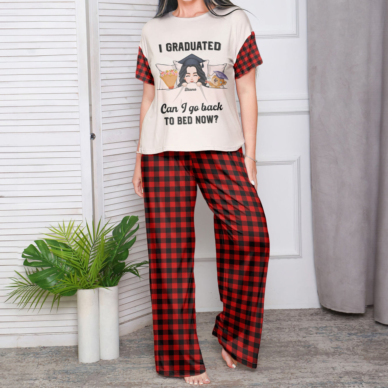 I Graduated Can I Go Back To Bed Now - Personalized Pajama Shorts Set ...