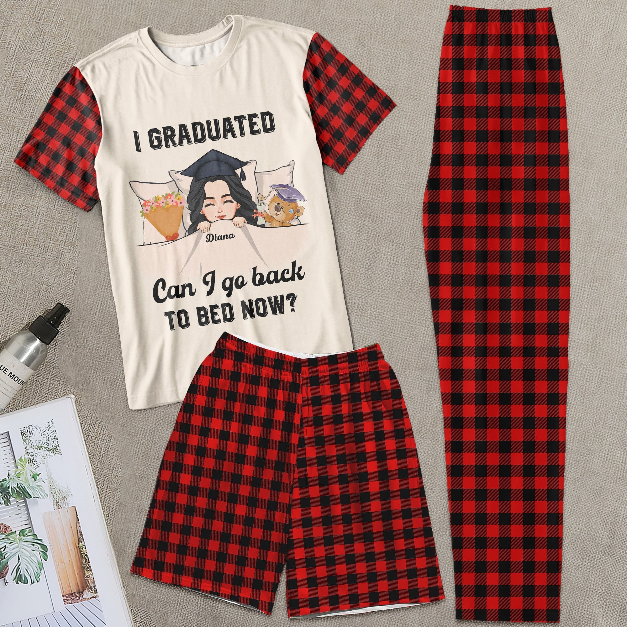I Graduated Can I Go Back To Bed Now - Personalized Pajama Shorts Set