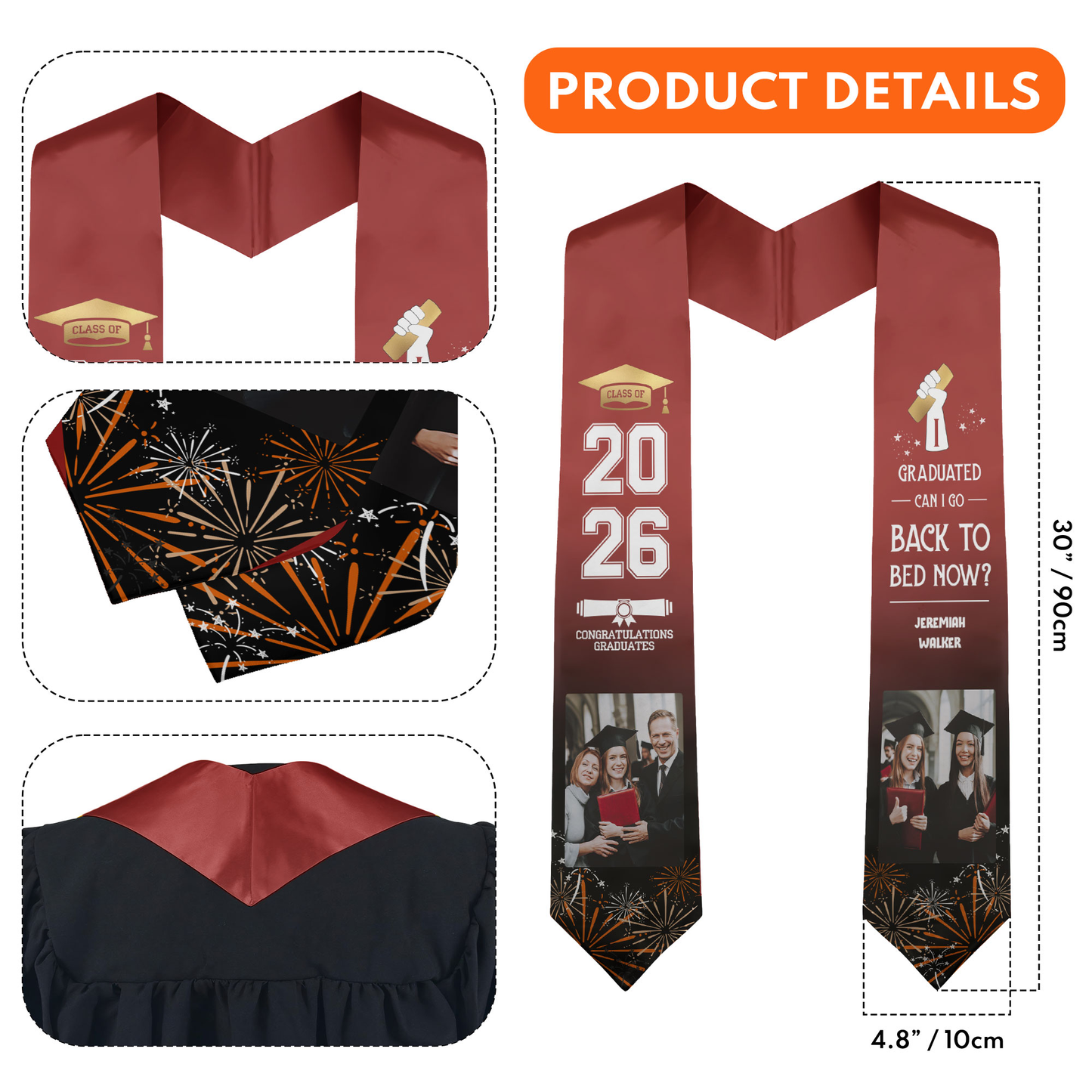 I Graduated Can I Go Back To Bed Now - Personalized Photo Graduation Stole