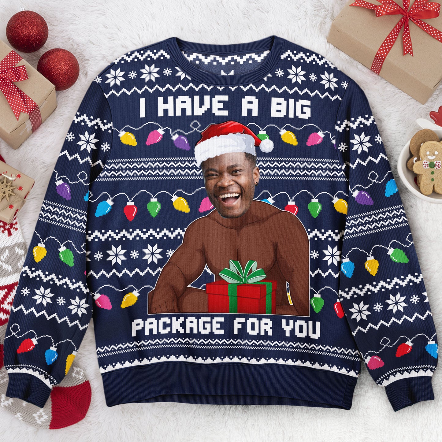 I Have A Big Package Meme For Husband - Personalized Photo Ugly Sweater