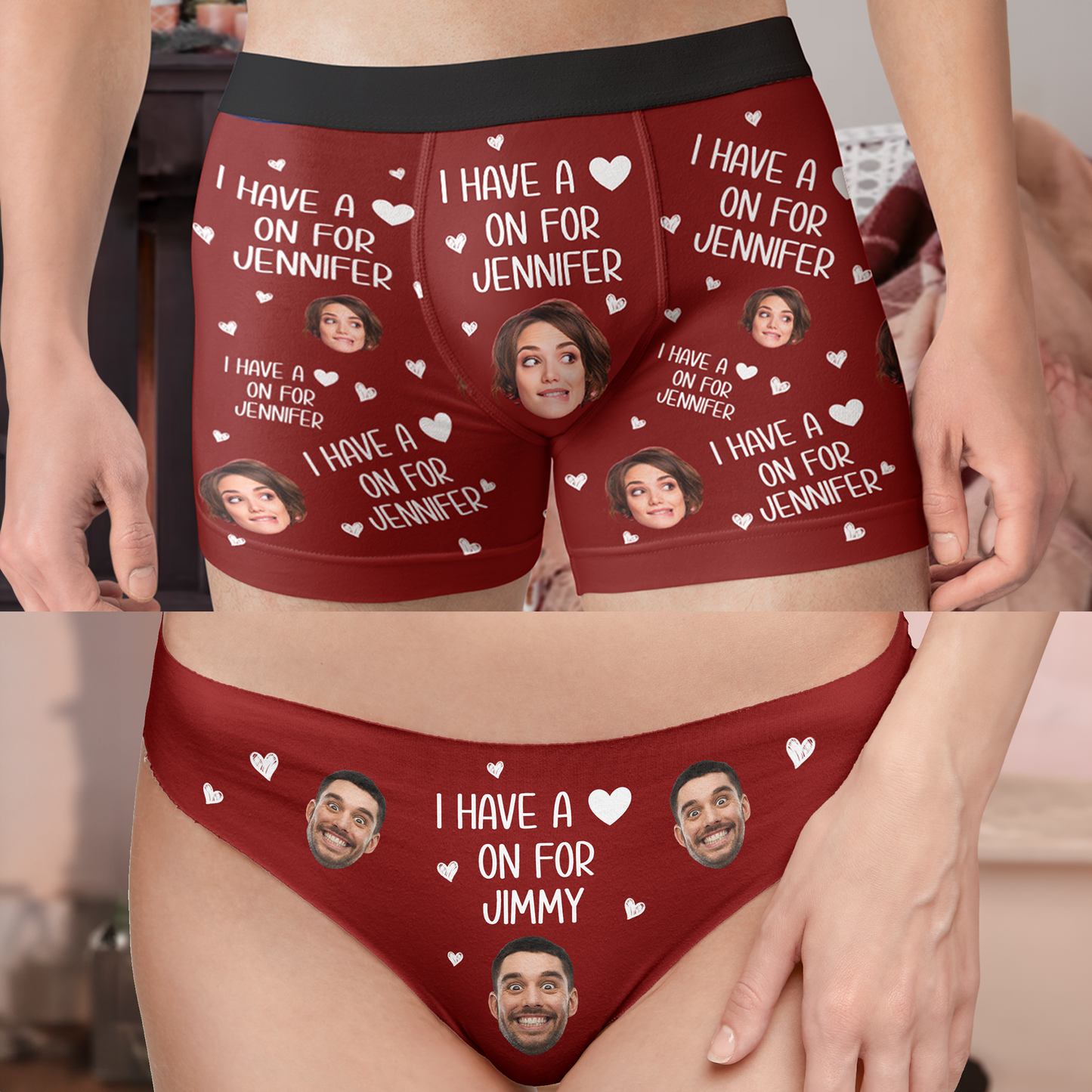 I Have A Heart On For - Personalized  Photo Couple Matching Underwear