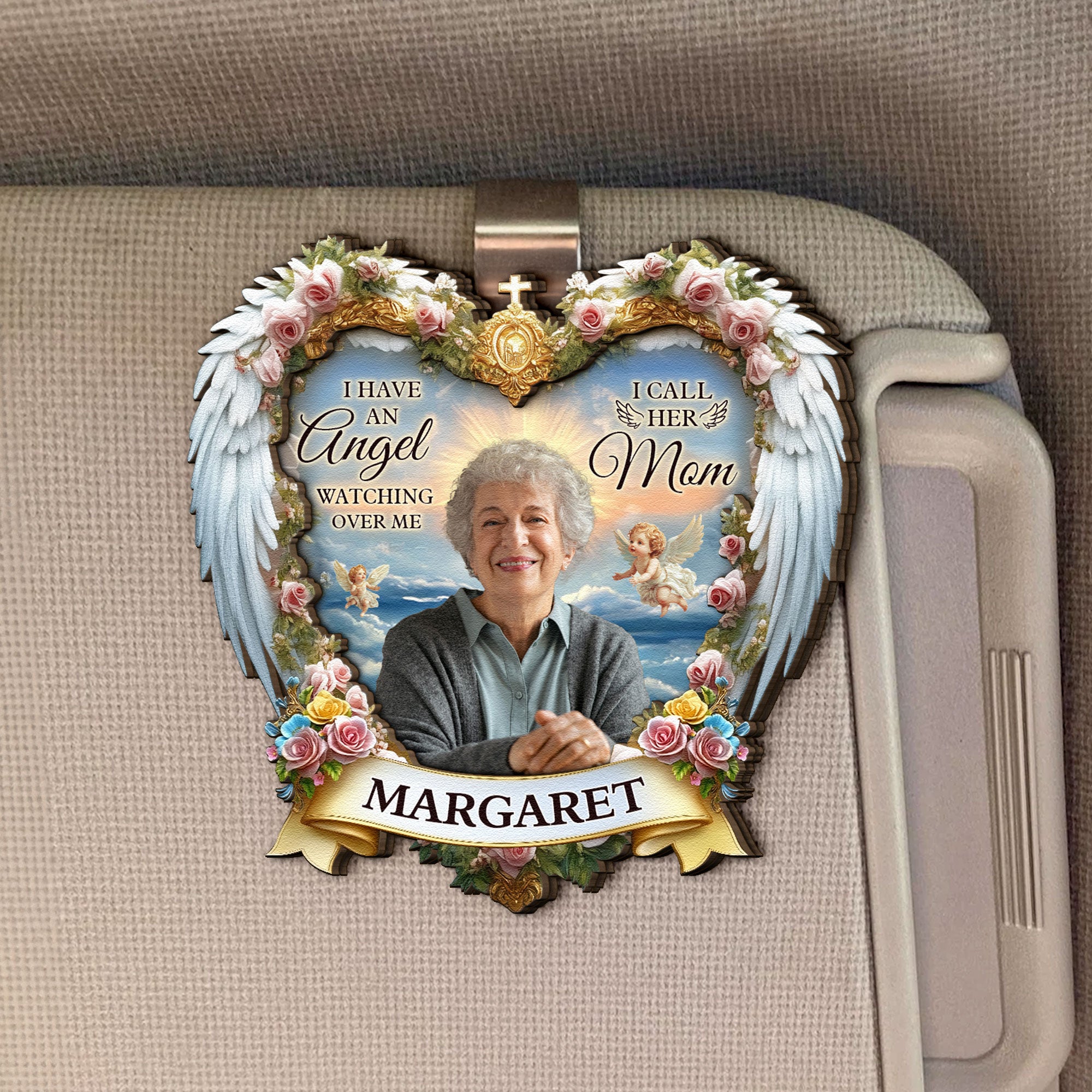 I Have An Angel Watching Over Me - Personalized Wooden Photo Car Visor Clip