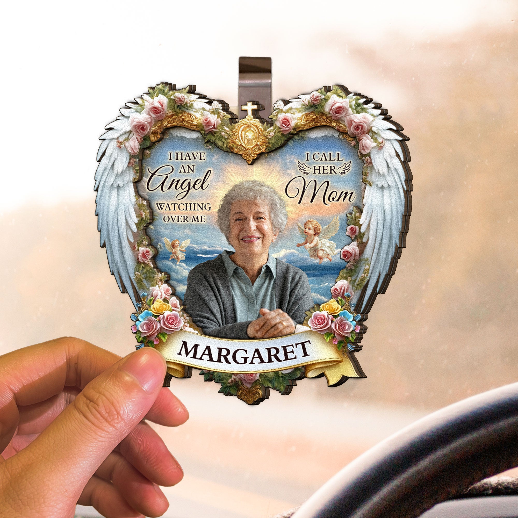 I Have An Angel Watching Over Me - Personalized Wooden Photo Car Visor Clip