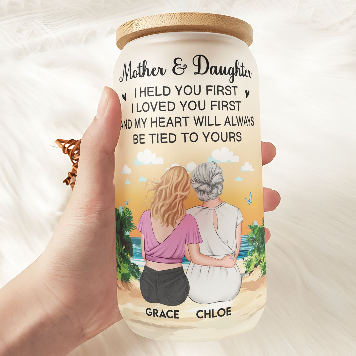 I Held You First I Loved You First - Personalized Frosted Glass Cup