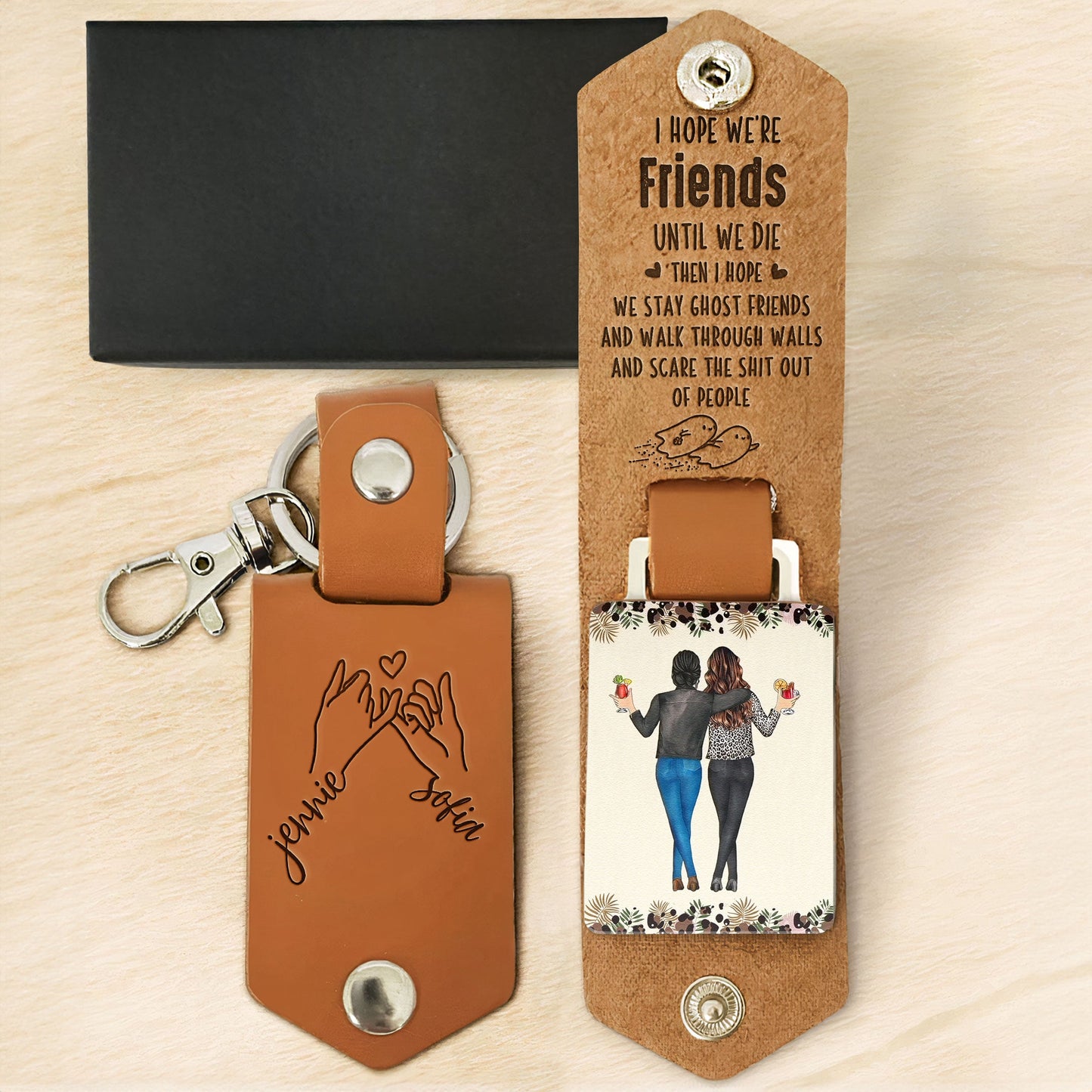 I Hope We Stay Ghost Friends Friendship - Personalized Leather Keychain