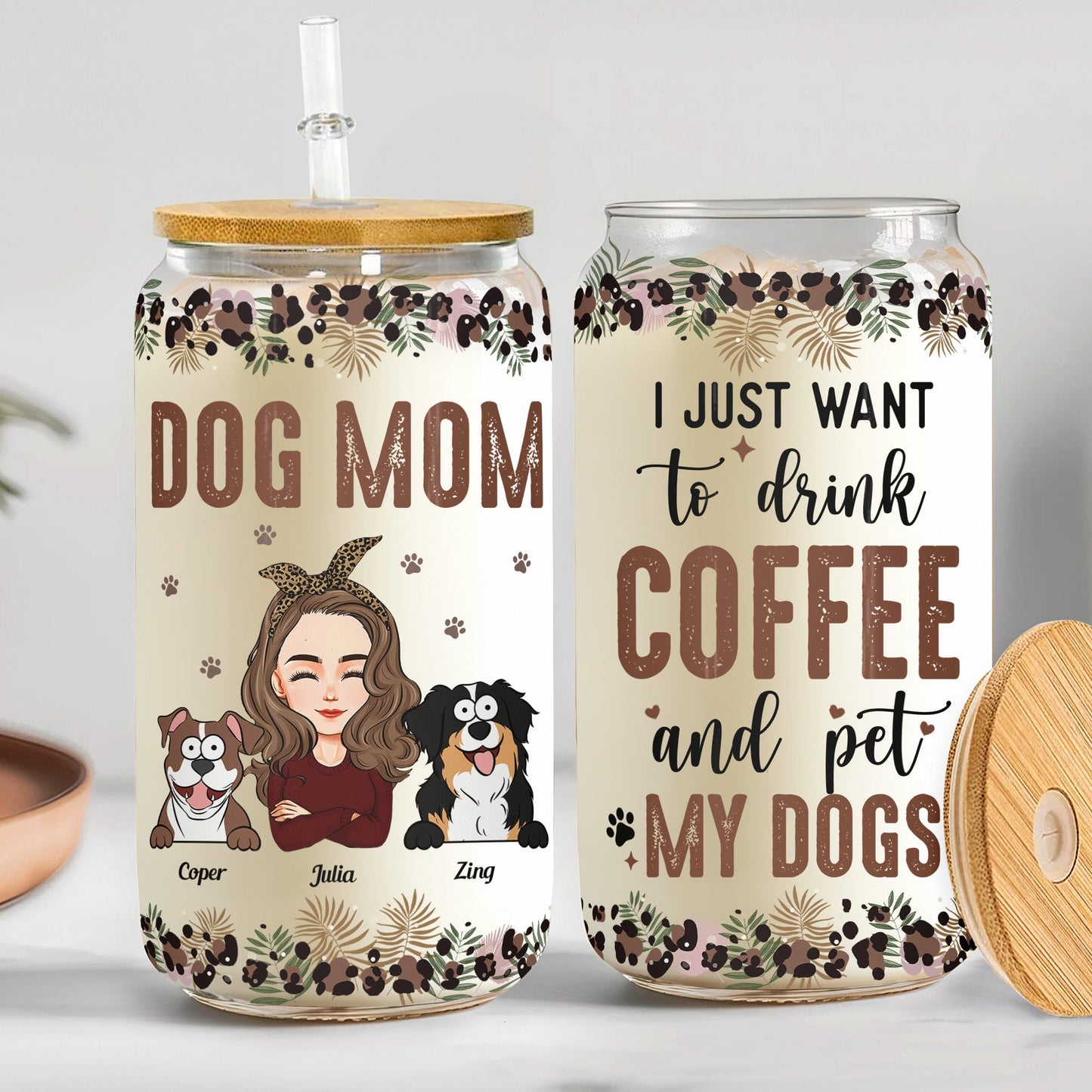 I Just Want To Drink Coffee And Pet My Dog - Personalized Clear Glass Cup