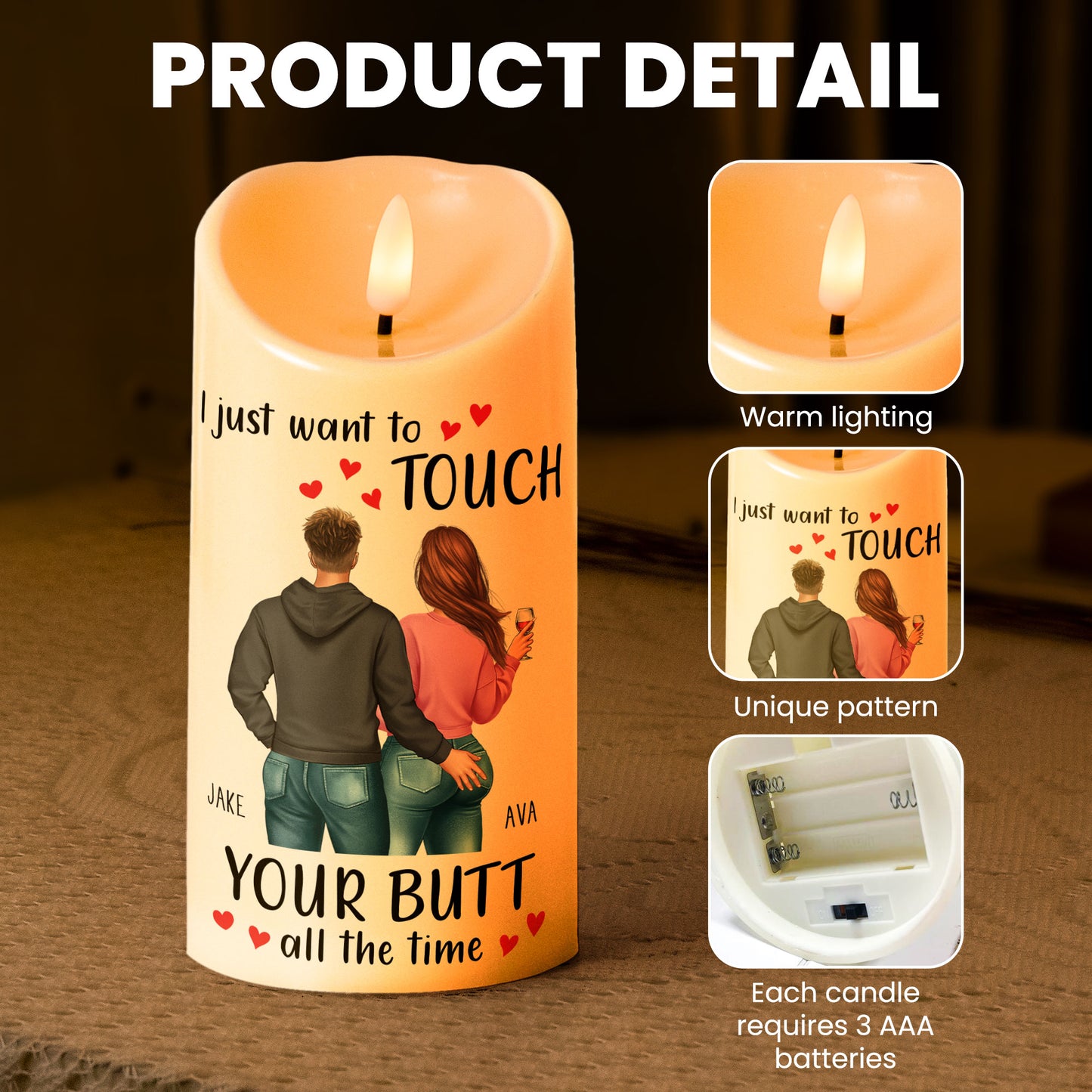 I Just Want To Touch Your Butt All The Time Gift For Her - Personalized LED Candle