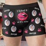 I Licked It So It's Mine Funny Anniversary Gift - Personalized Photo Men's Boxer Briefs - Gift For Husband
