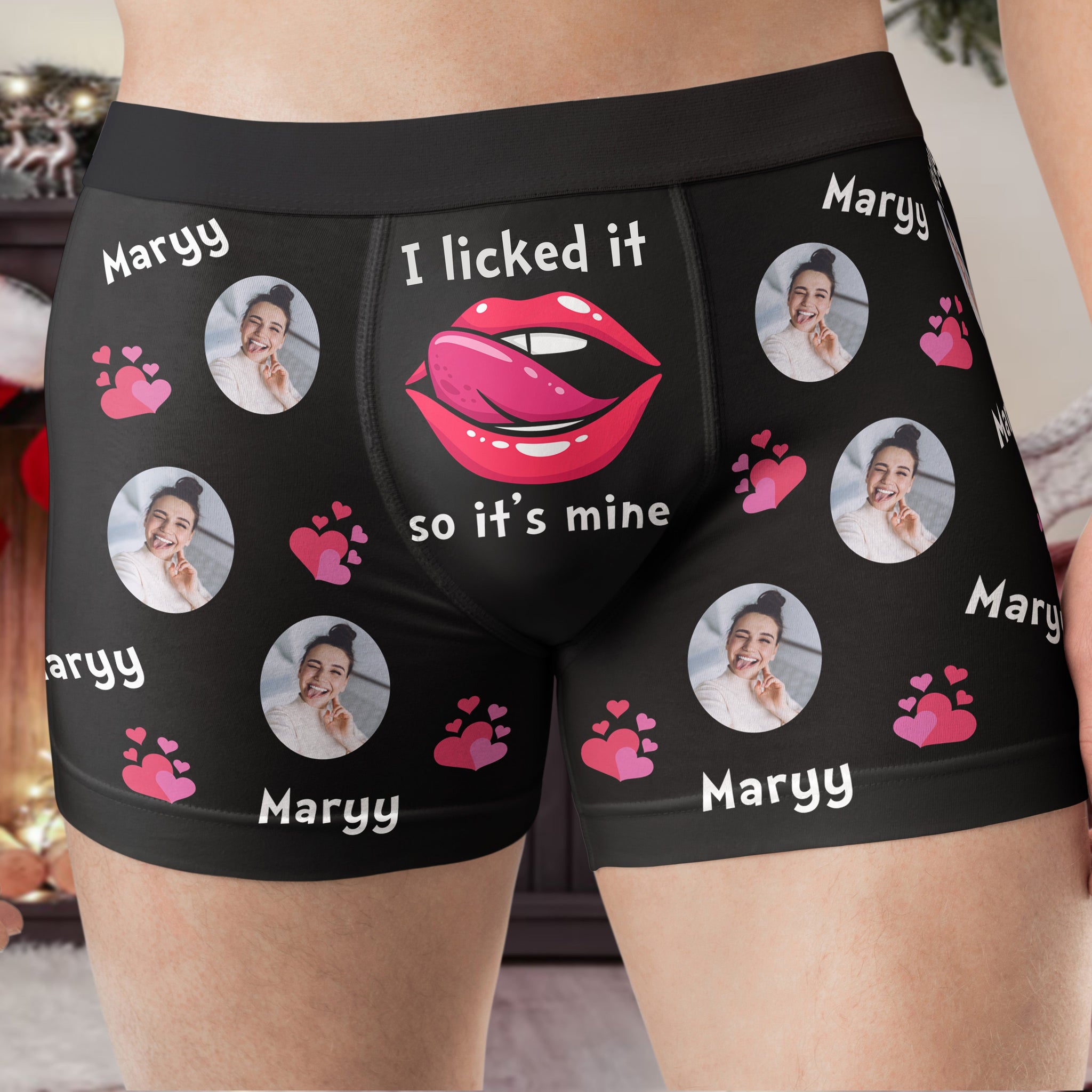I Licked It So It's Mine Funny Anniversary Gift - Personalized Photo Men's Boxer Briefs - Christmas Gift For Husband