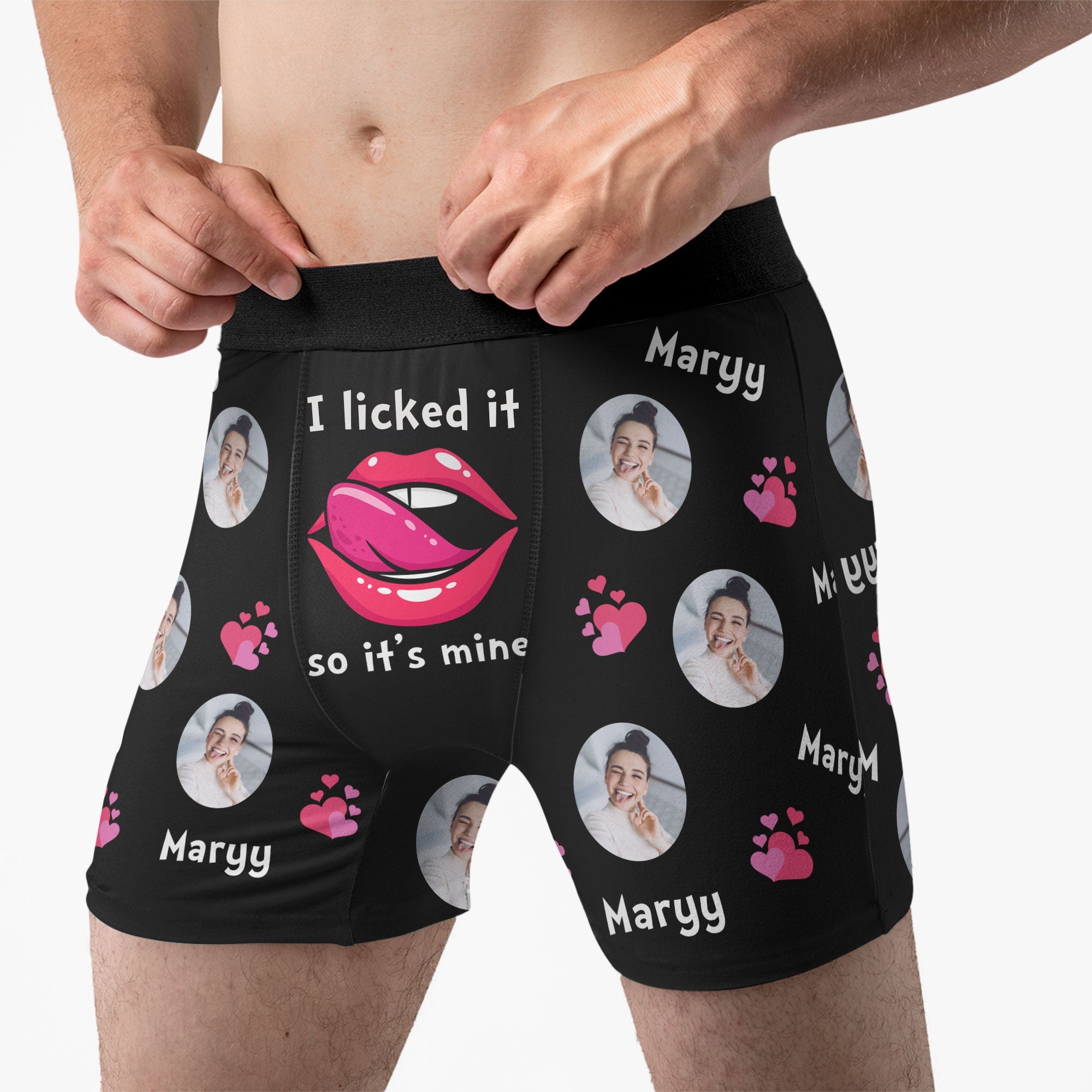 I Licked It So It's Mine Funny Anniversary Gift - Personalized Photo Men's Boxer Briefs - Christmas Gift For Husband