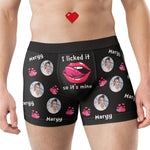 I Licked It So It's Mine Funny Anniversary Gift - Personalized Photo Men's Boxer Briefs - Gift For Husband