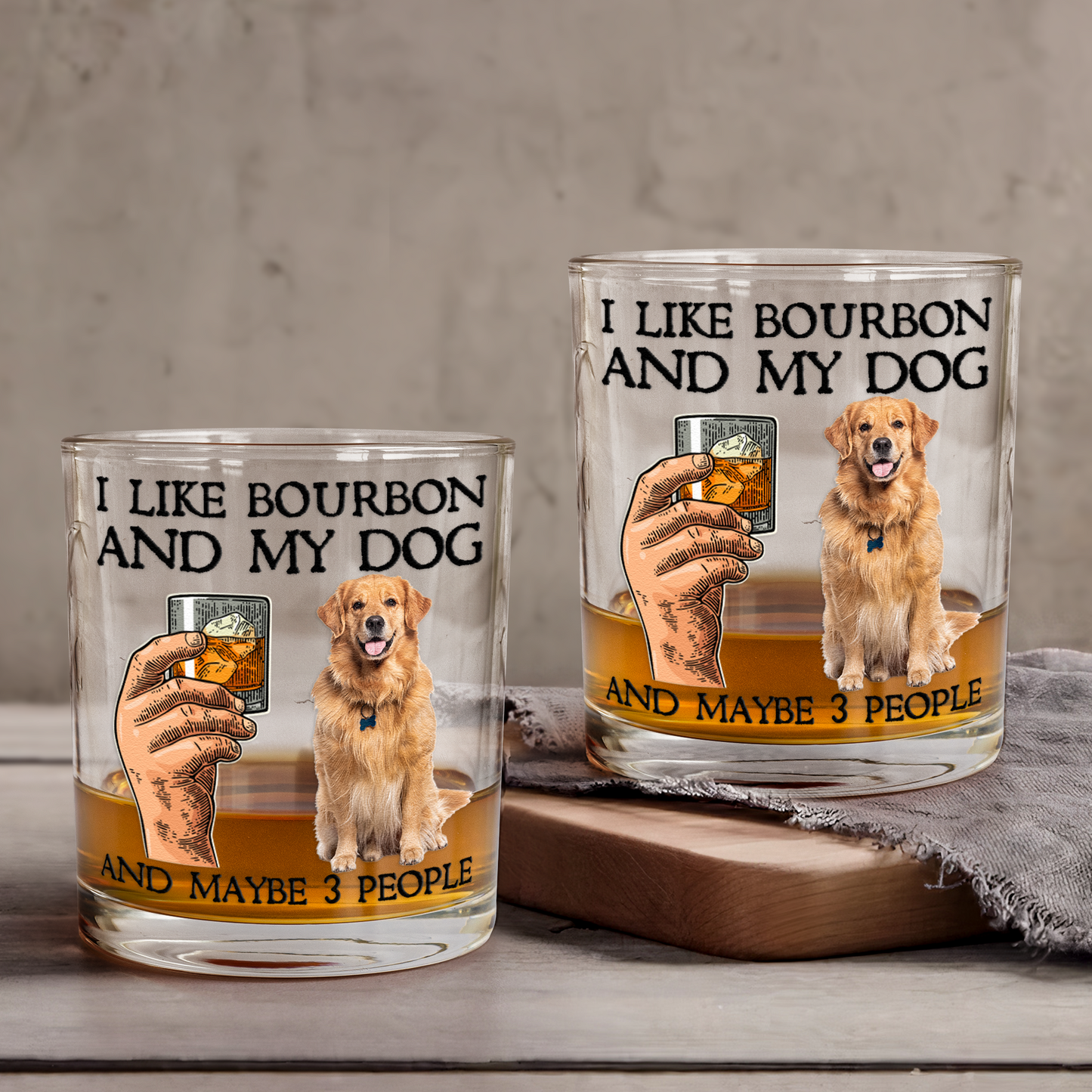 I Like Bourbon And My Dogs And Maybe 3 People - Personalized Photo Whiskey Glass