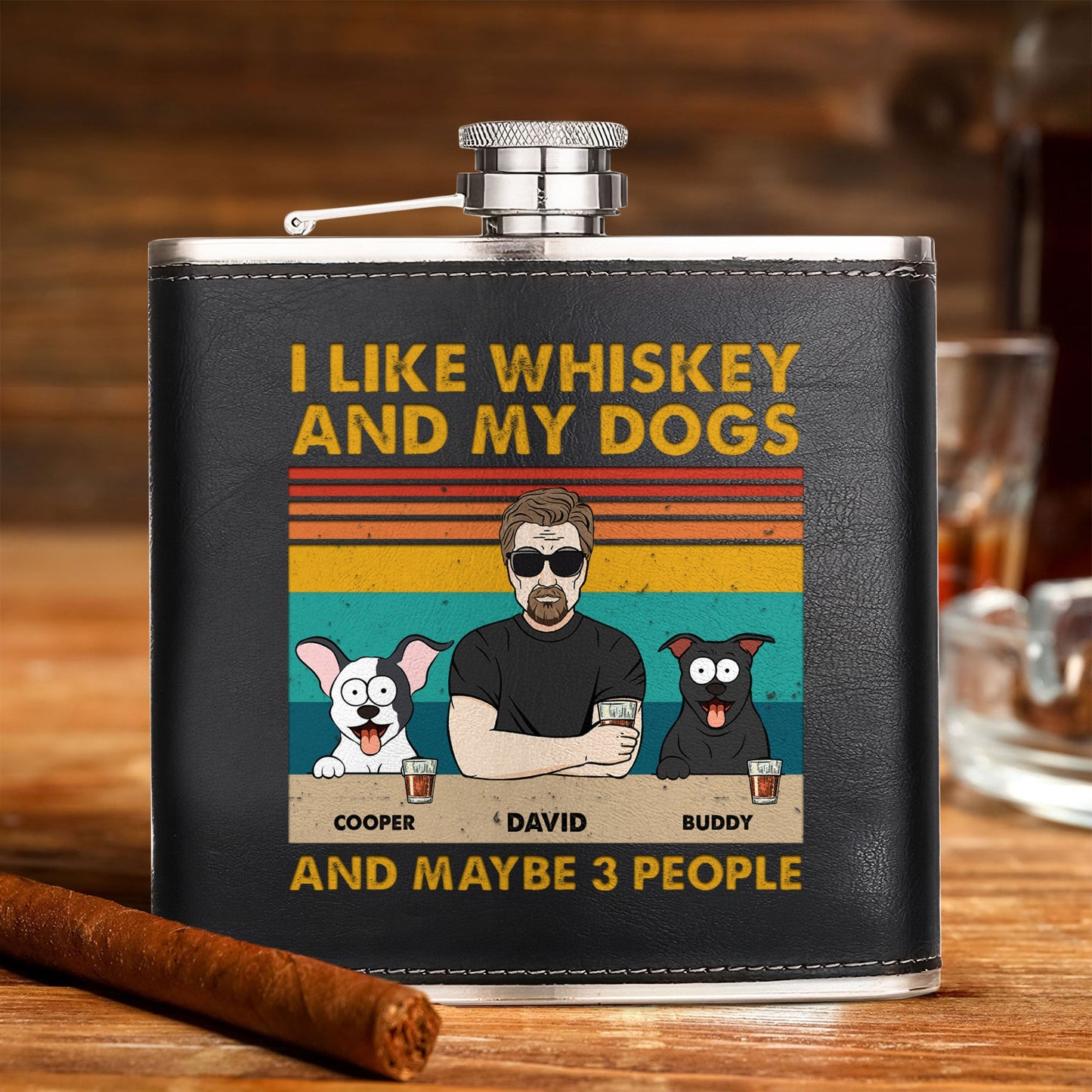 I Like Whiskey And My Dogs - Personalized Leather Flask