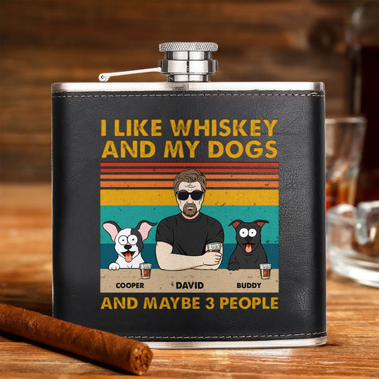 I Like Whiskey And My Dogs - Personalized Leather Flask