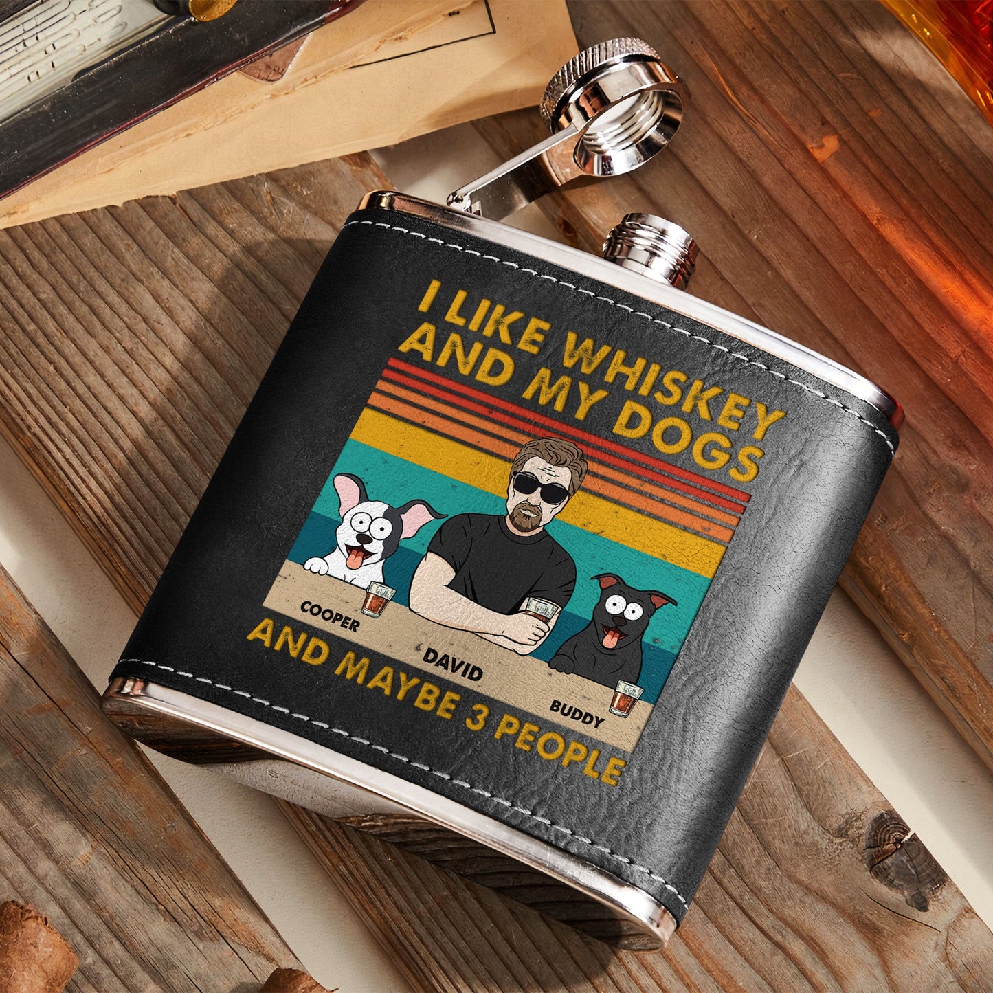 I Like Whiskey And My Dogs - Personalized Leather Flask