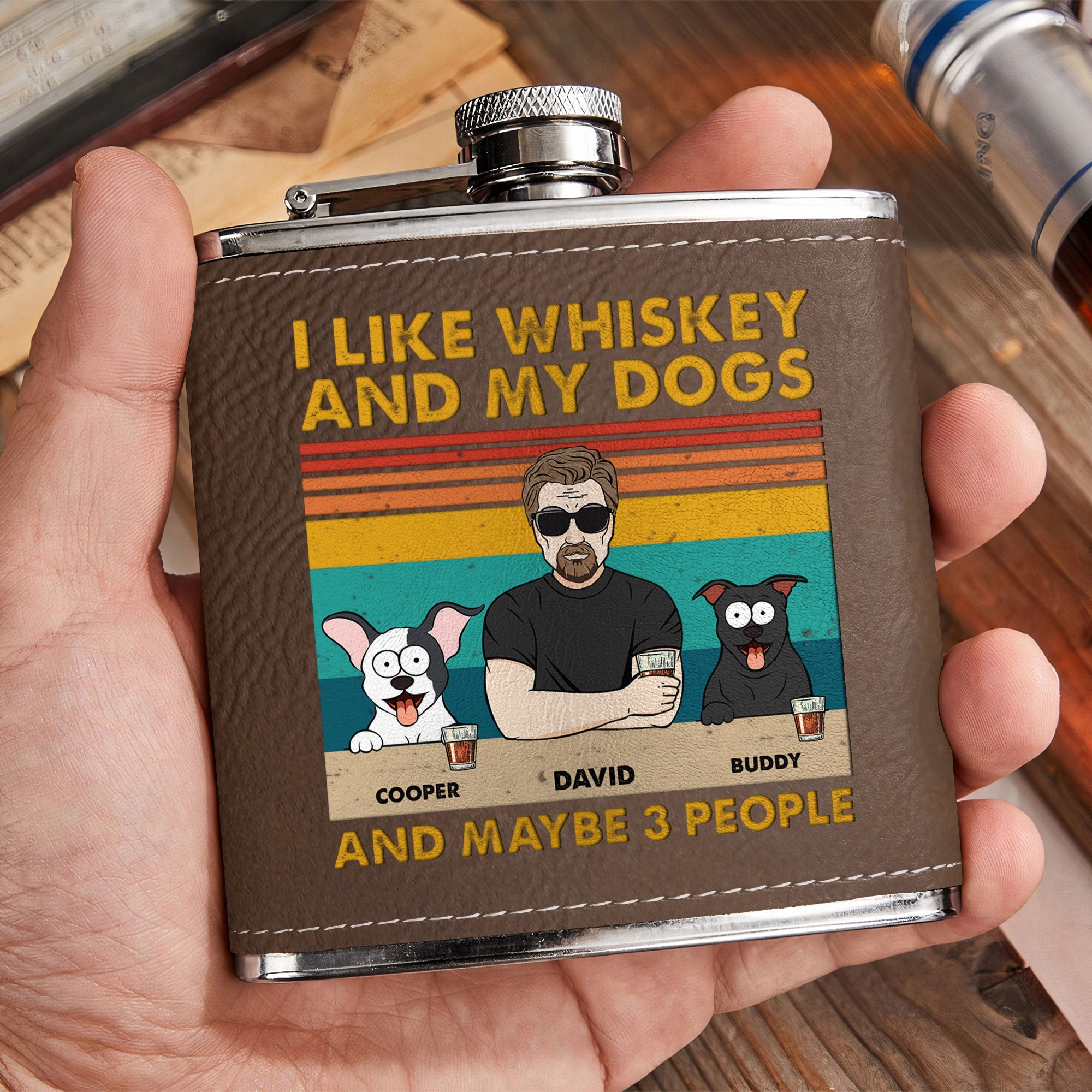 I Like Whiskey And My Dogs - Personalized Leather Flask