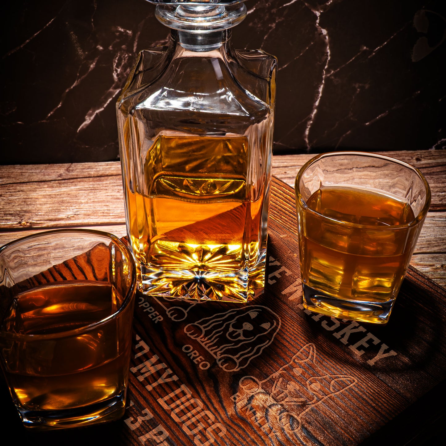 I Like Whiskey, Bourbon, My Dogs & Maybe 3 People - Personalized Whiskey Decanter Set