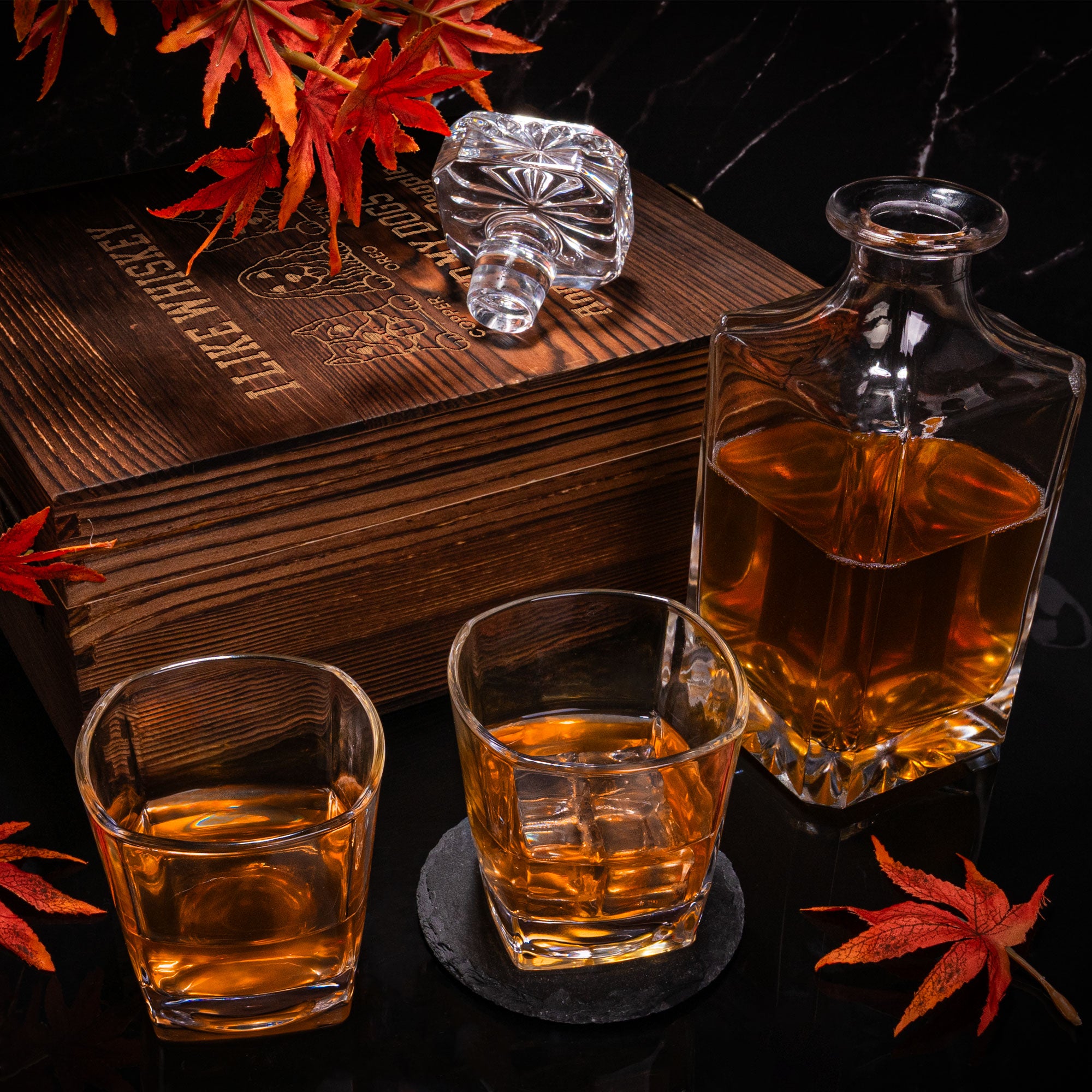 I Like Whiskey, Bourbon, My Dogs & Maybe 3 People - Personalized Whiskey Decanter Set