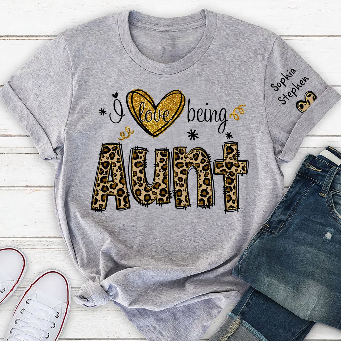 I Love Being Aunt- Leopard Version - Personalized Shirt