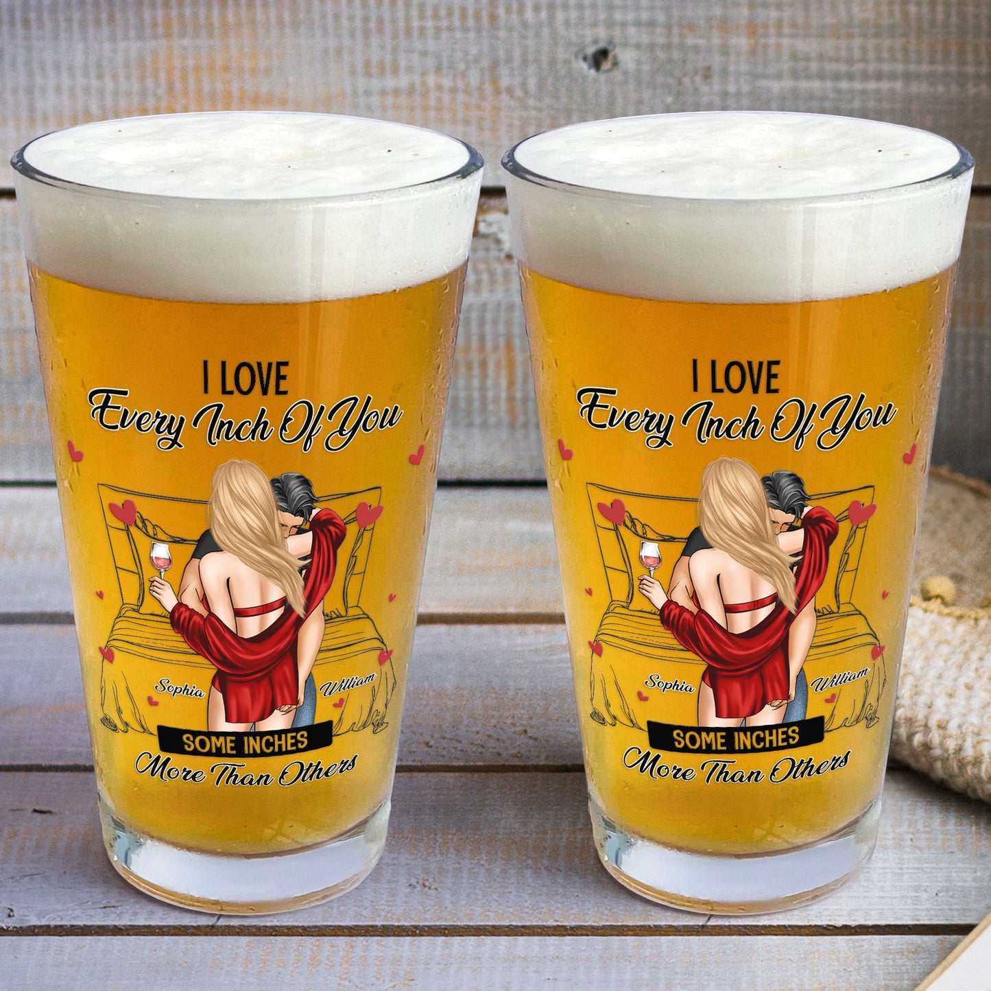 I Love Every Inch Of You - Personalized Beer Glass