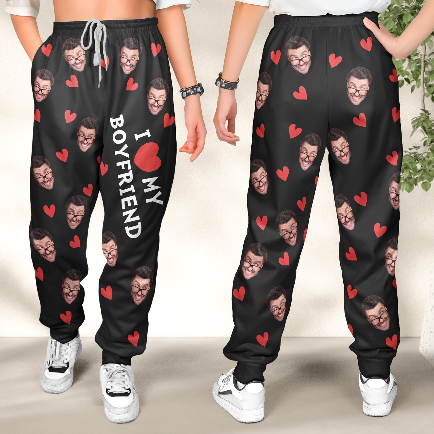 I Love My Boyfriend, Girlfriend, Wife, Husband - Personalized Photo Sweatpants