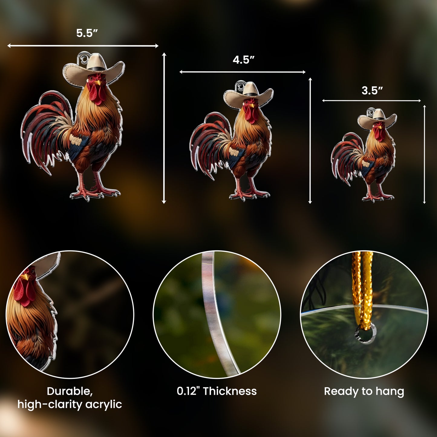 I Love My Farm Chicken Horse Cow - Acrylic Ornament