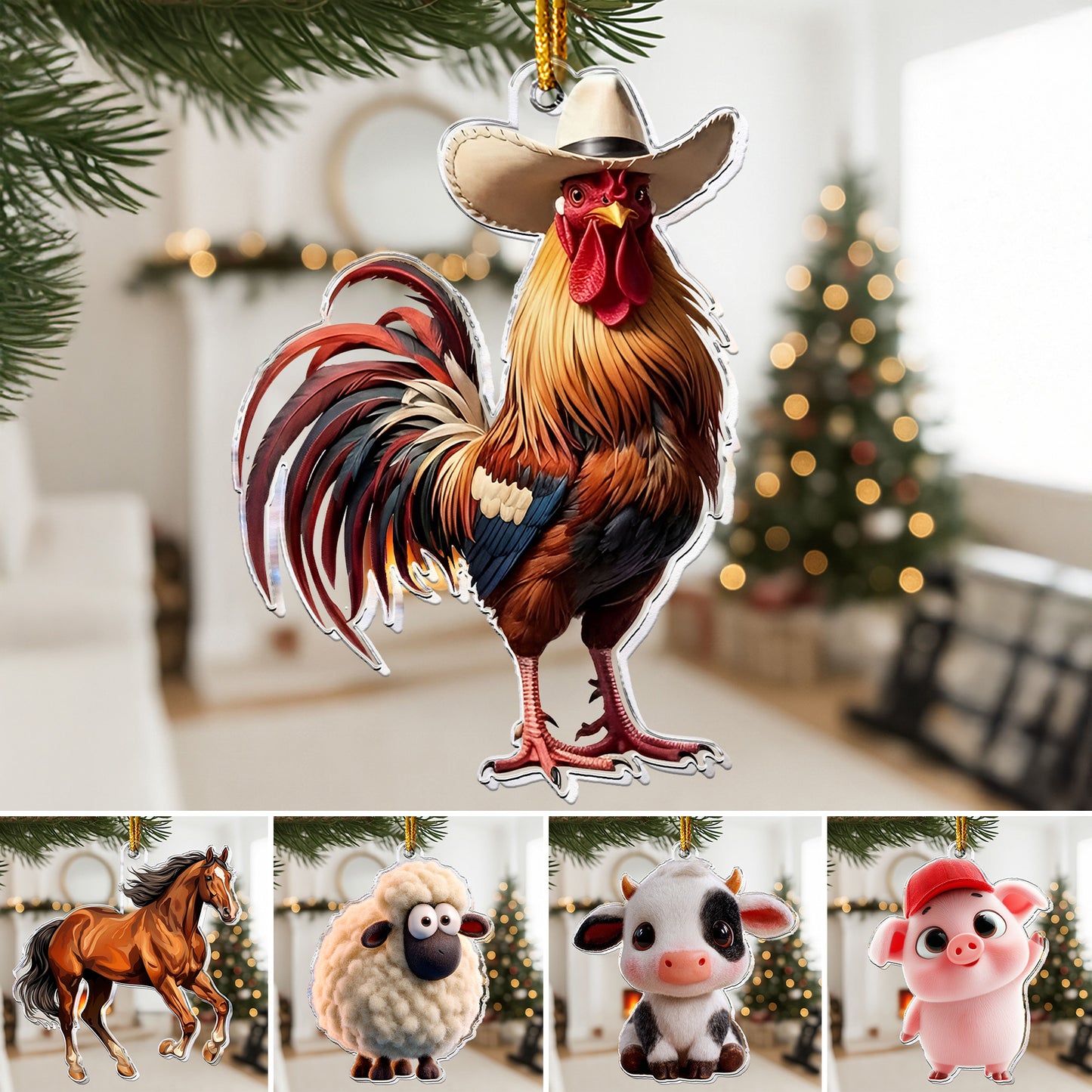 I Love My Farm Chicken Horse Cow - Acrylic Ornament