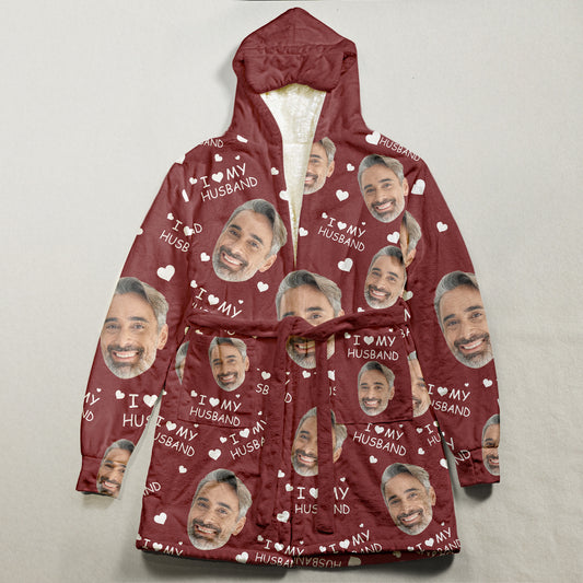 I Love My Husband - Personalized Photo Hooded Robe