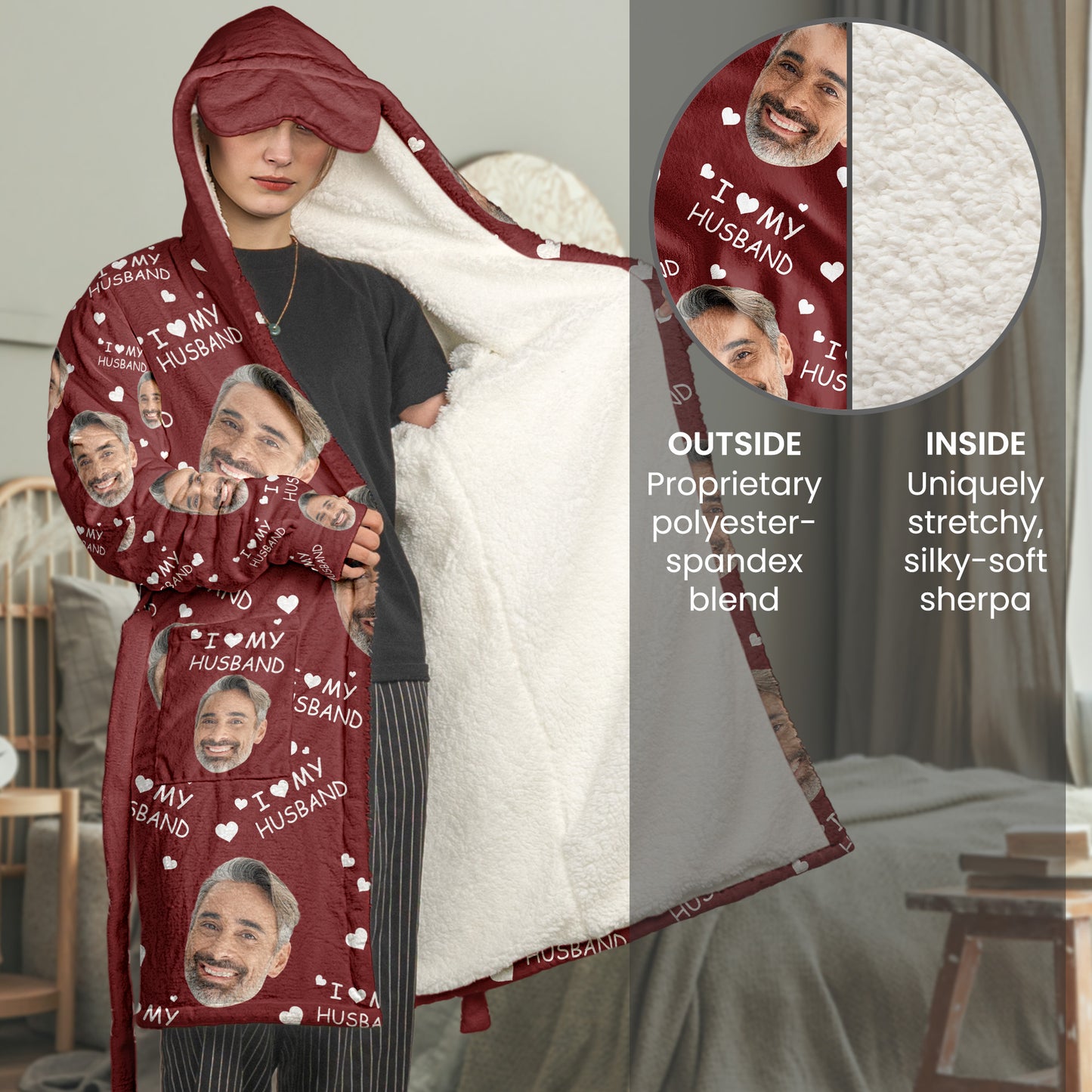 I Love My Husband - Personalized Photo Hooded Robe