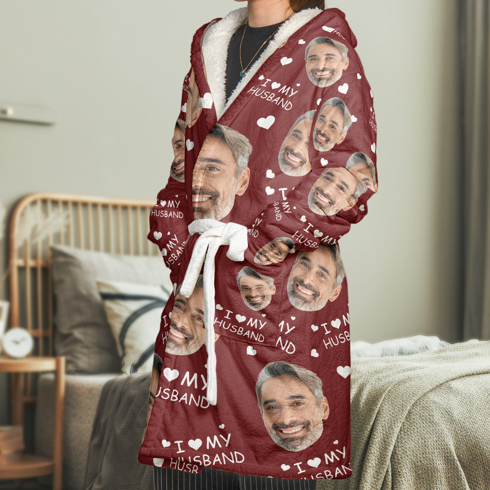 I Love My Husband - Personalized Photo Hooded Robe – Macorner