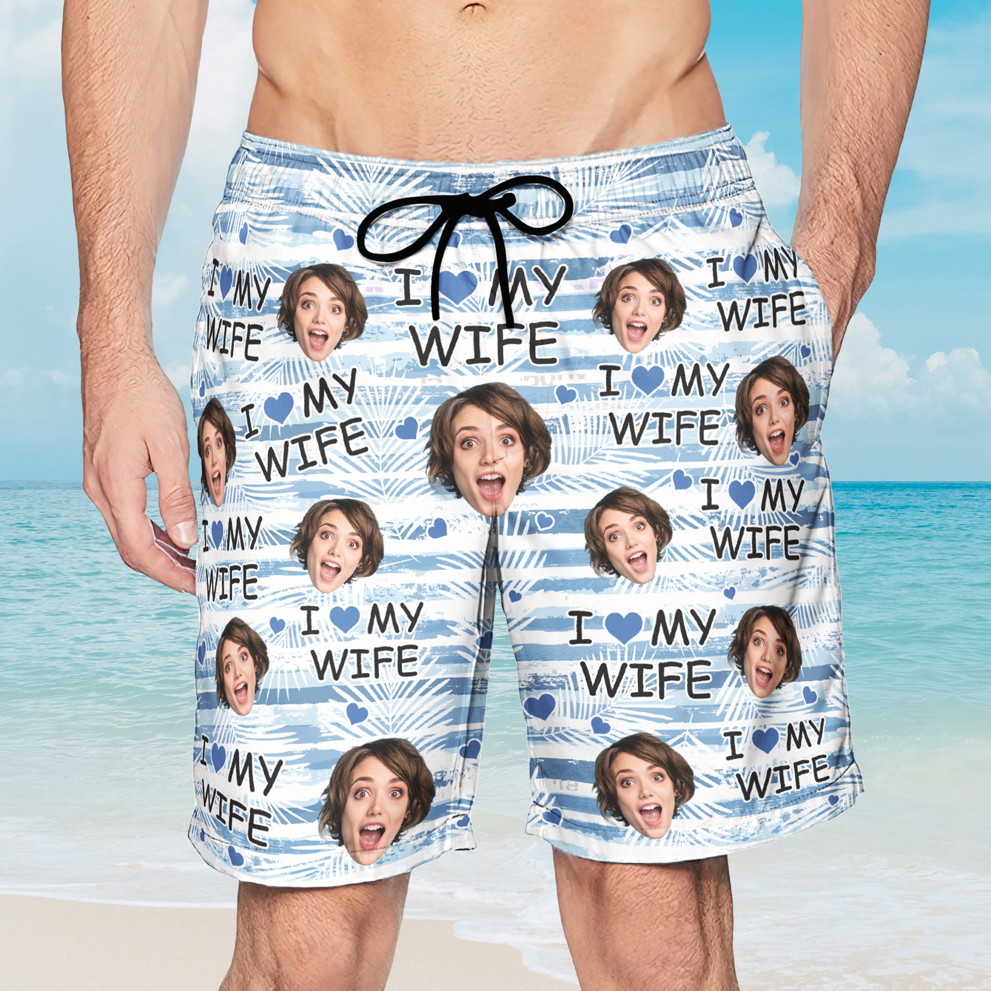 I Love My Wife - Personalized Photo Beach Shorts
