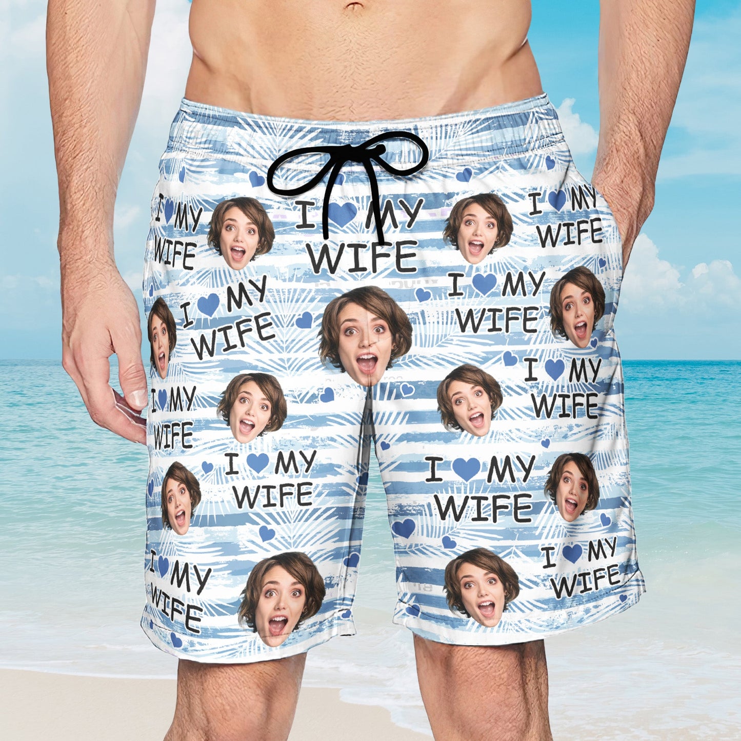 I Love My Wife - Personalized Photo Beach Shorts