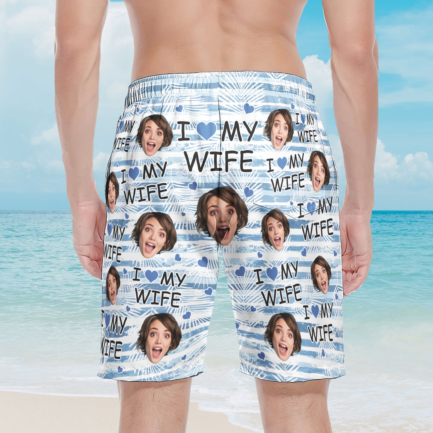 I Love My Wife - Personalized Photo Beach Shorts