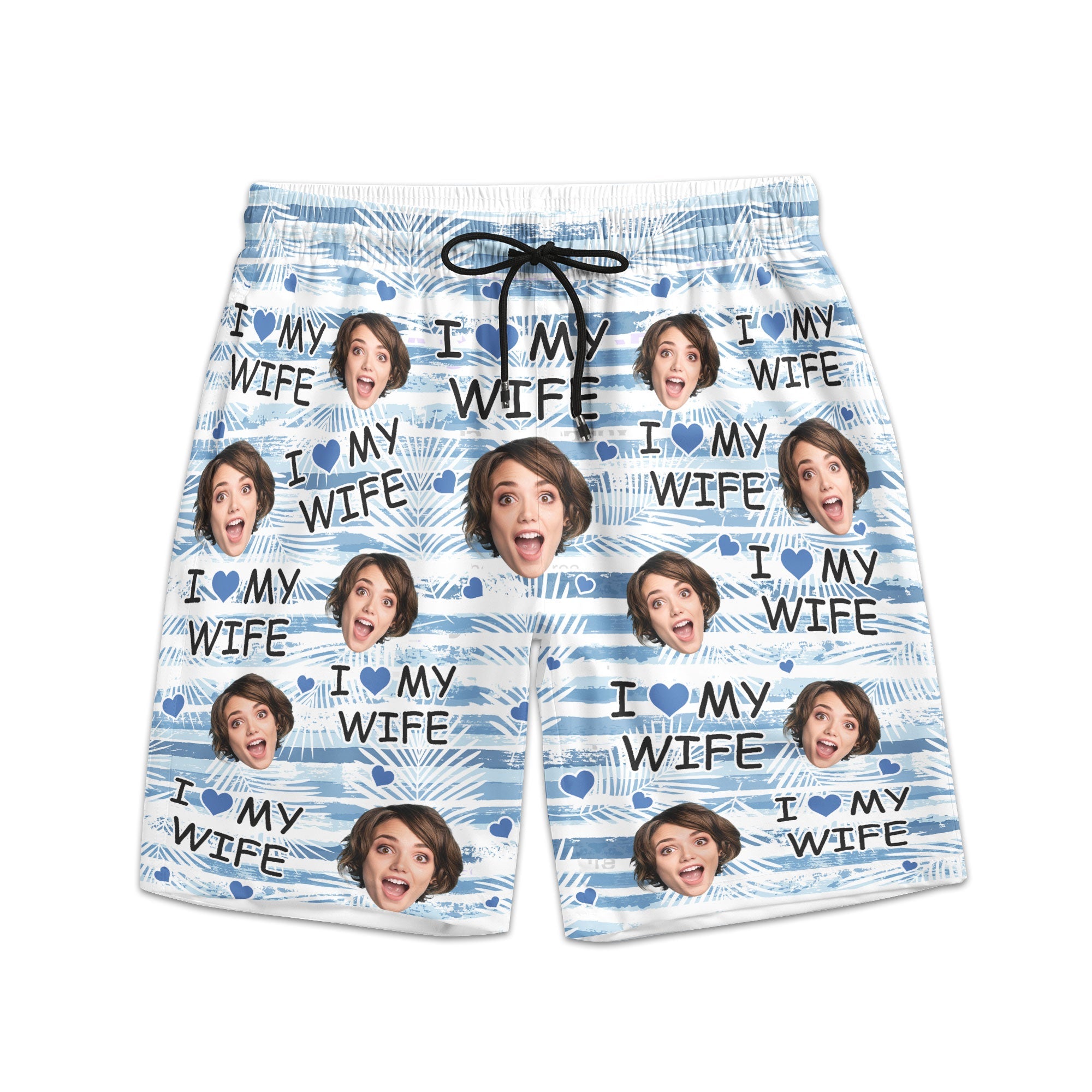 I Love My Wife - Personalized Photo Men's Beach Shorts