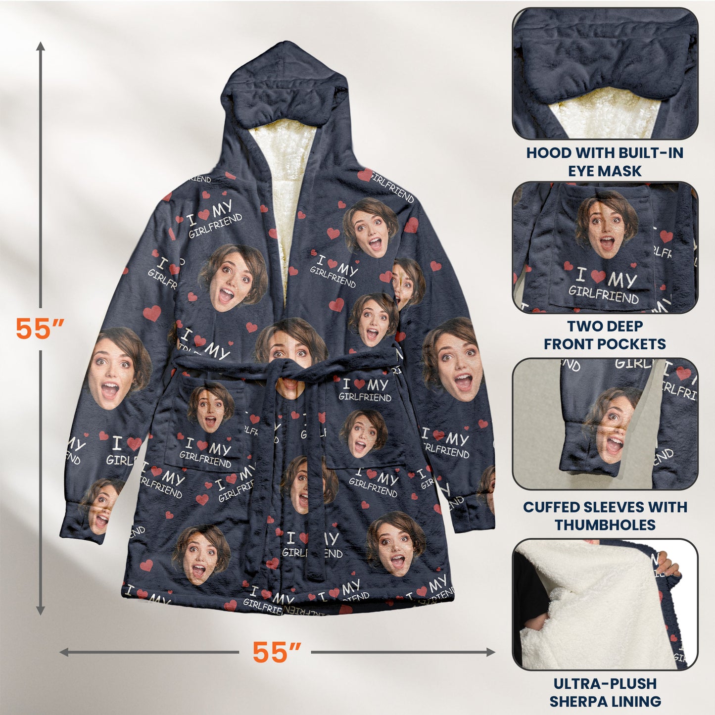 I Love My Wife, Honey.... - Personalized Photo Hooded Robe