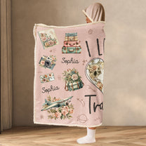 I Love Travel Vintage Floral - Personalized Wearable Blanket Hoodie