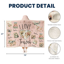 I Love Travel Vintage Floral - Personalized Wearable Blanket Hoodie