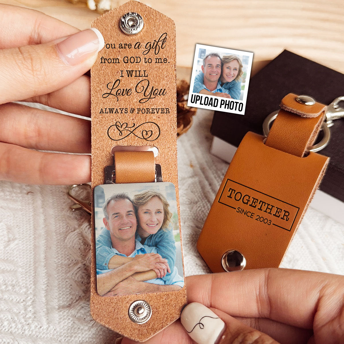 I Love You Always And Forever - Personalized Leather Photo Keychain