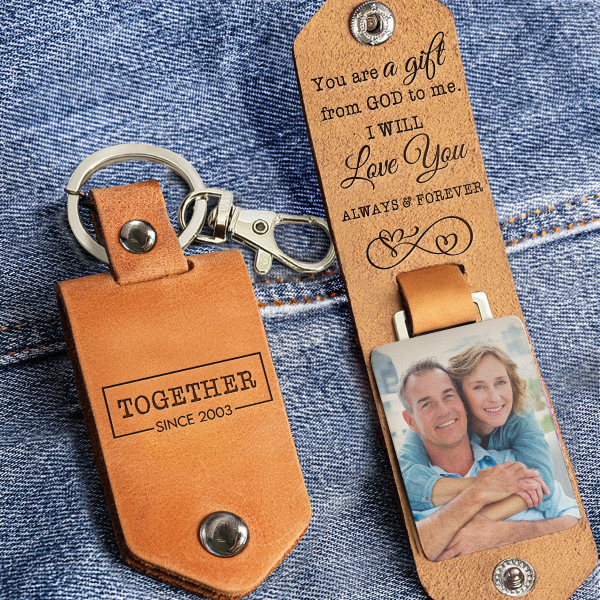 I Love You Always And Forever - Personalized Leather Photo Keychain